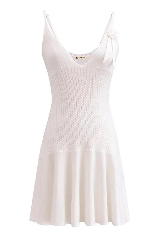 Elegant Knitted Sleeveless V Neck Slim Mini Dress