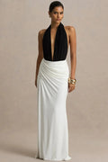 Backless Patchwork Deep V Neck Sleeveless High Waist Split Maxi Dress