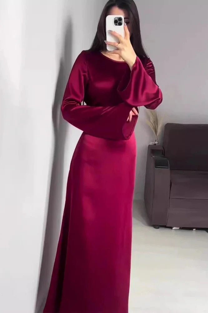 Bell Sleeve Lace-Up Slim Bodycon Maxi Dress