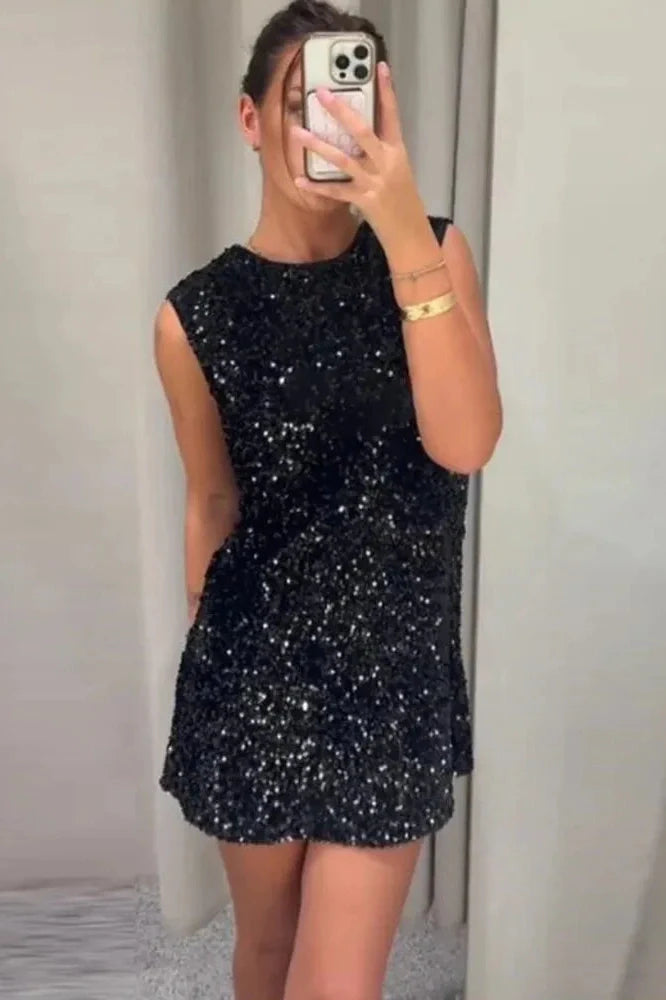 Backless Sleeveless A-line Sparkle Mini Dress