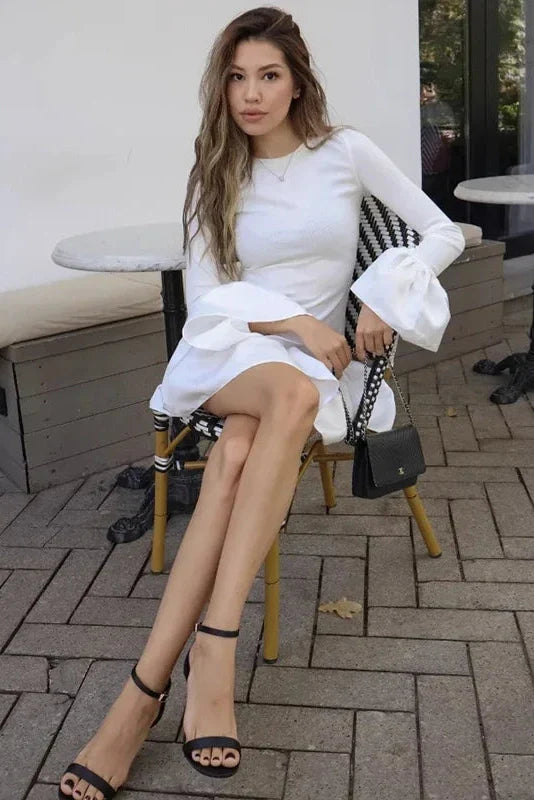 Elegant Knitted Long Sleeve A-Line Bodycon Mini Dress