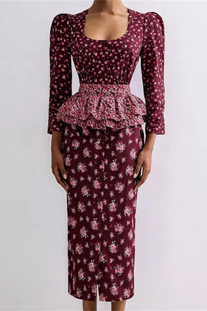 Printed Patchwork Slim Midi Dress
