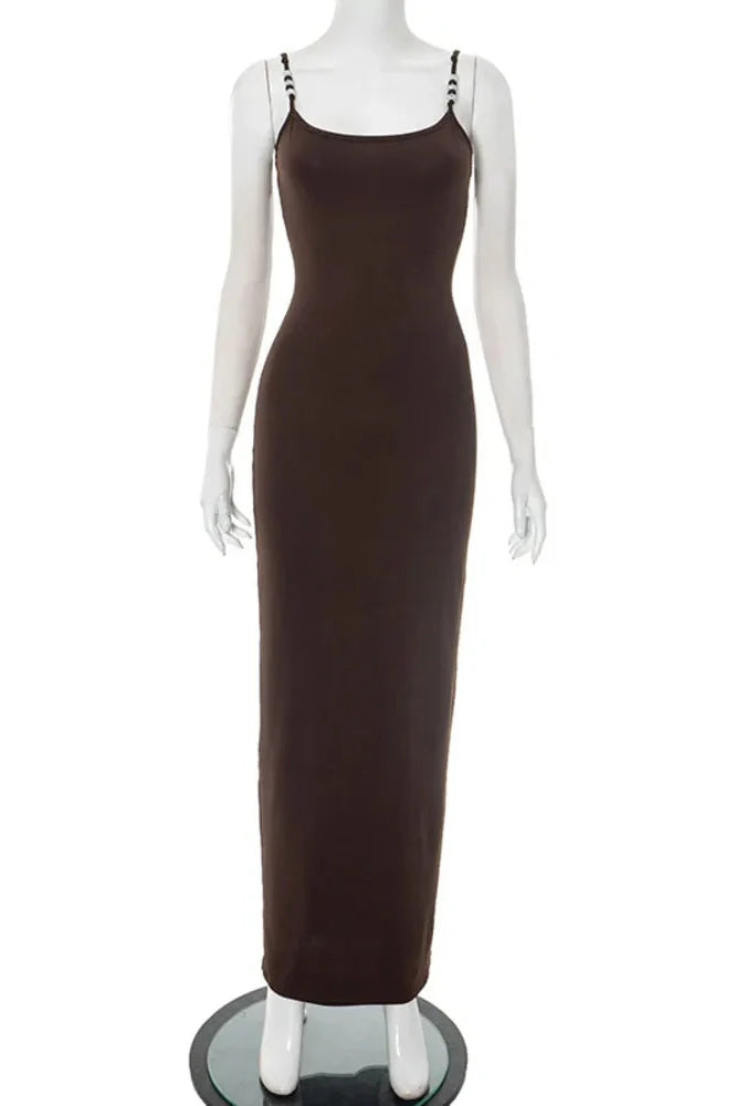 Spaghetti Strap Backless Sleeveless Split Bodycon Maxi Dress