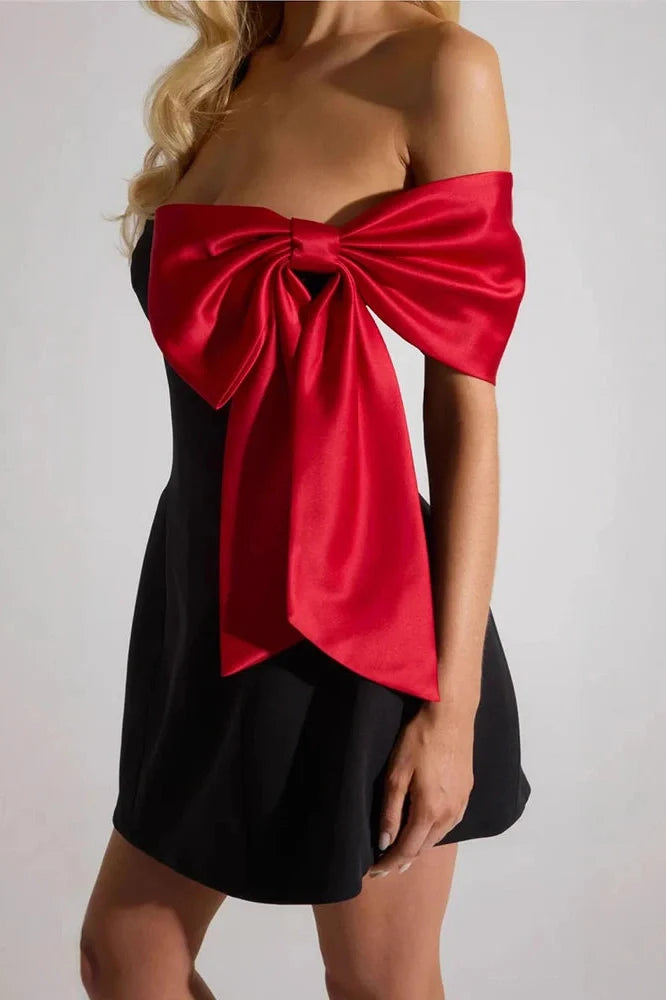 Off-Shoulder Patchwork Strapless Bodycon Mini Dress
