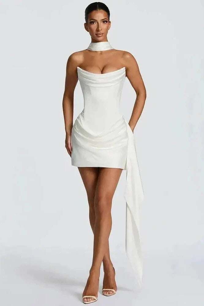 Off-Shoulder Strapless Sleeveless Backless High Waist Mini Dress
