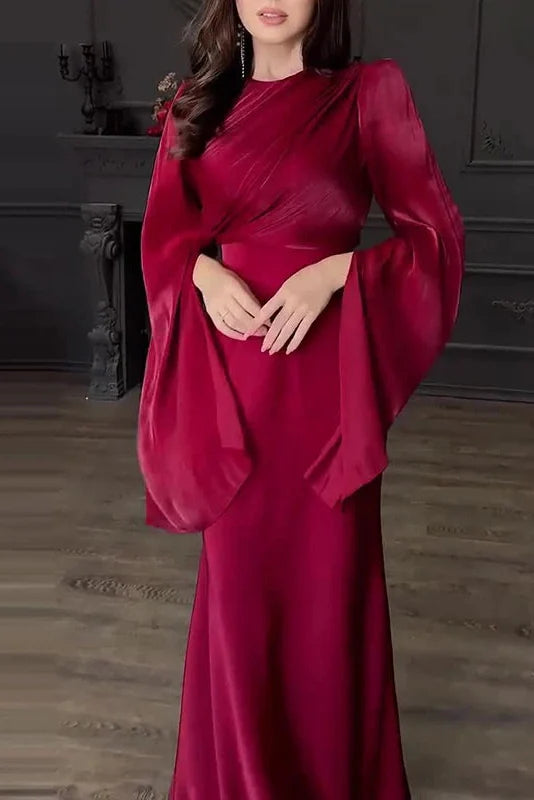 Elegant Slim Long Sleeve High Waisted Maxi Dress