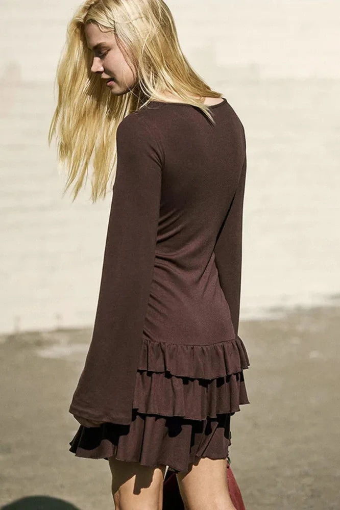 Long Sleeve O Neck High Waist A-line Mini Dress