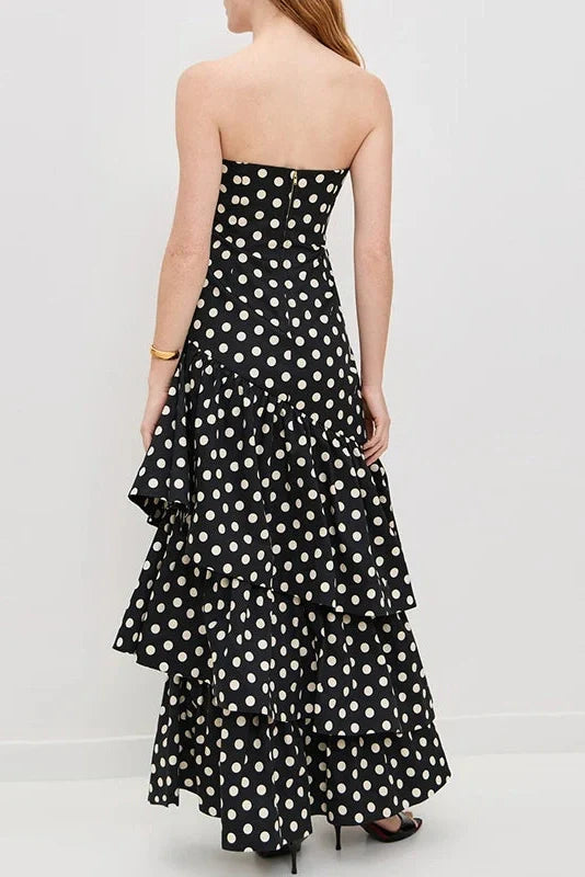 Elegant Off Shoulder High Waist Polka Dot Print Maxi Dress