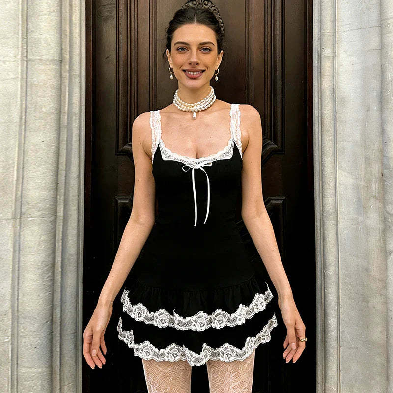 Lace Sleeveless High Waist Slim Mini Dress
