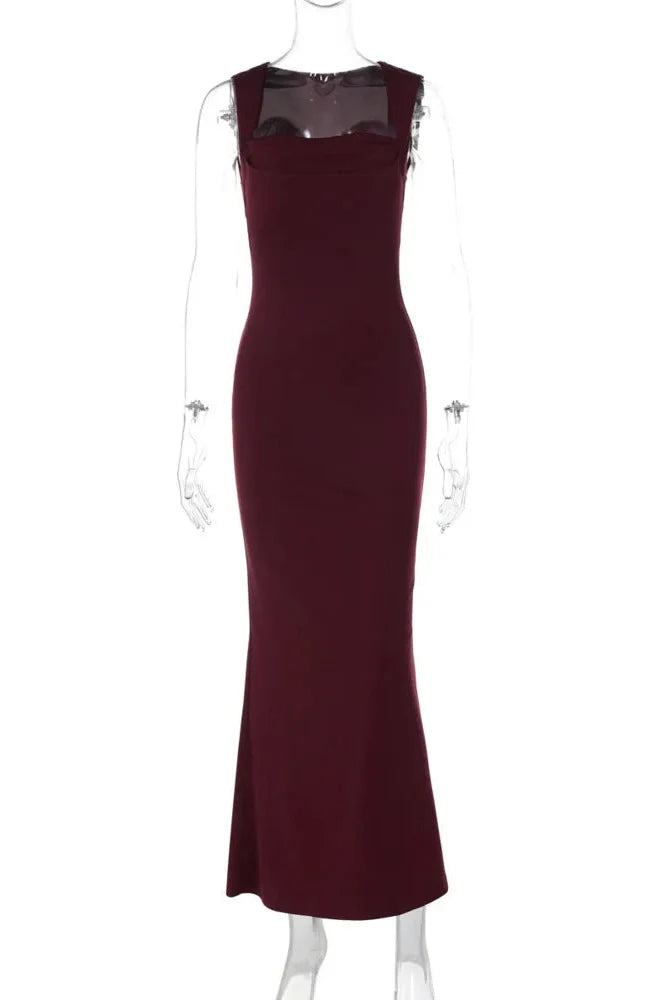 Square Collar Sleeveless High Waist Bodycon Maxi Dress