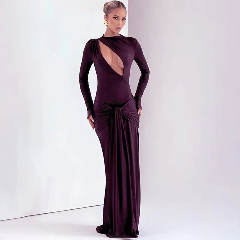 Hollow Out Slim Long Sleeves Maxi Dress