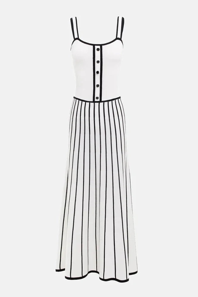 Striped Backless Slim Maxi Dress