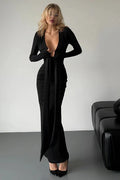 Elegant Pleated V-Neck Maxi Dress