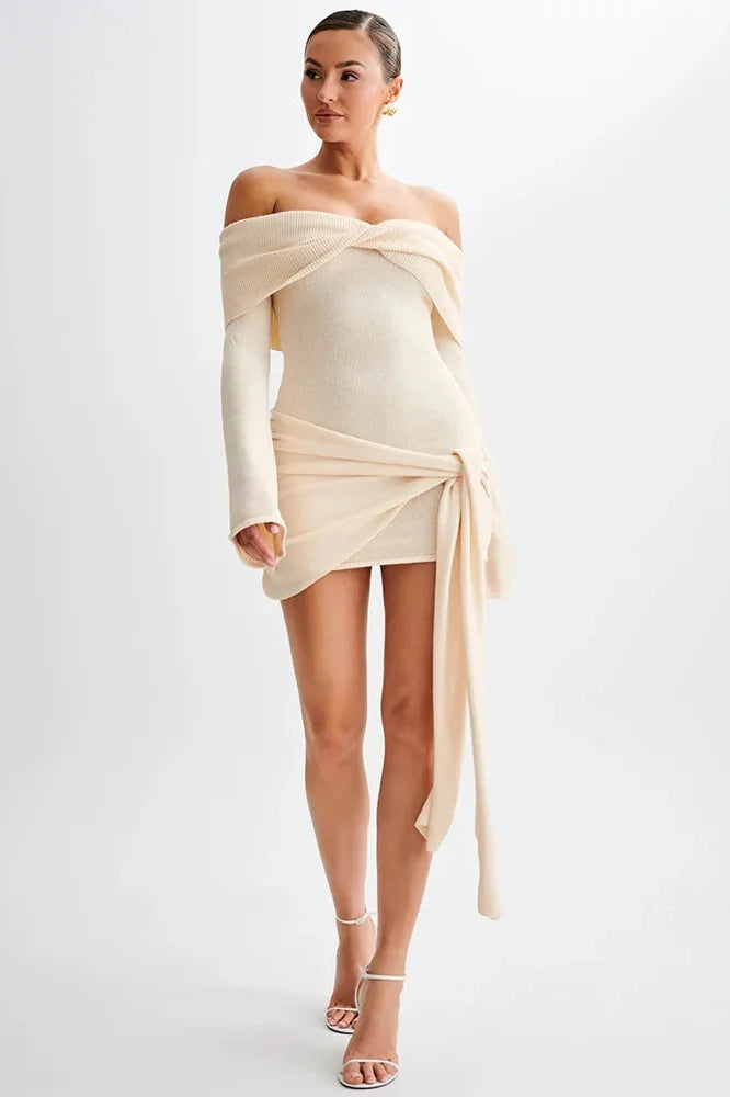 Off-shoulder Strapless Long Sleeve Backless Mini Dress