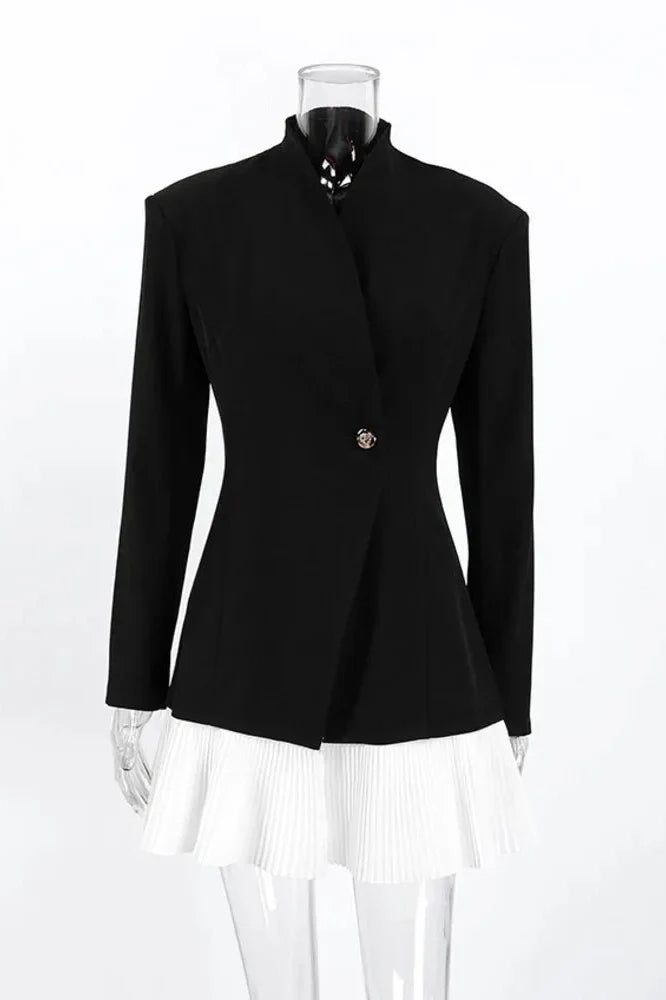 Patchwork Long Sleeve V Neck High Waist Slim Mini Dress