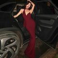 V Neck Backless Scarf Ribbon Patchwork Sleeveless Maxi Dress