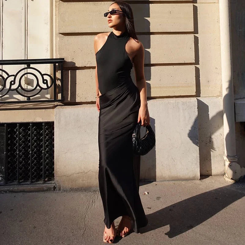 Hollow Sleeveless High Waist Maxi Dress