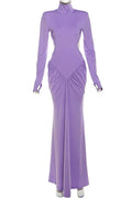 Elegant Backless Turtleneck Long Sleeve Maxi Dress