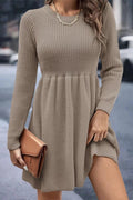 Hollow Out Pleated Slim Long Sleeve High Waist Mini Dress