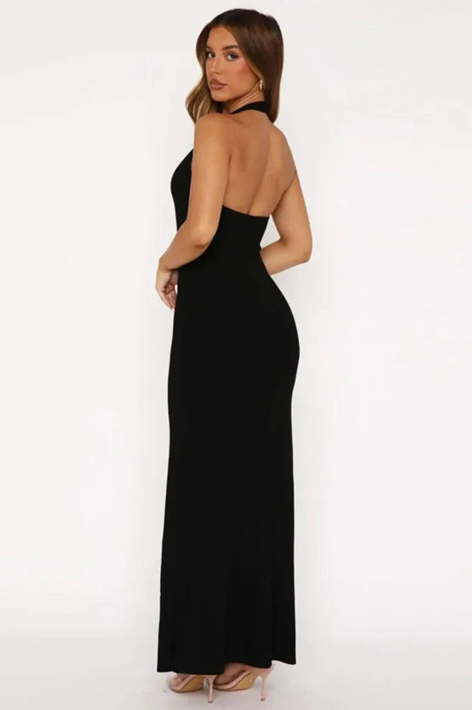 Backless U Neck Sleeveless High Waist Maxi Dress