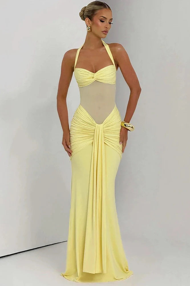 Backless Patchwork Off-Shoulder Sleeveless Bodycon Maxi Dress