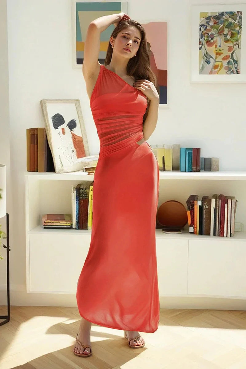 Bodycon Slim One-Shoulder Patchwork Maxi Dress