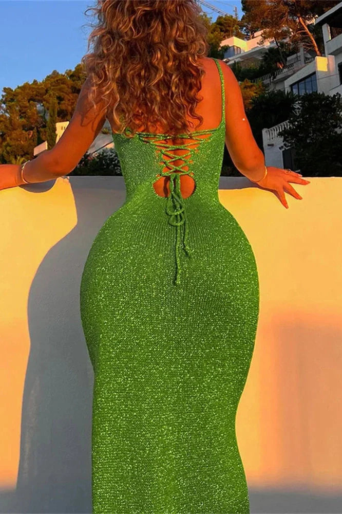 Backless Split Lace-Up Maxi Dress