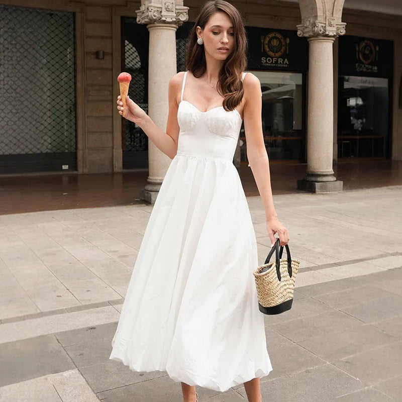 Lace-Up Sleeveless Midi Dress