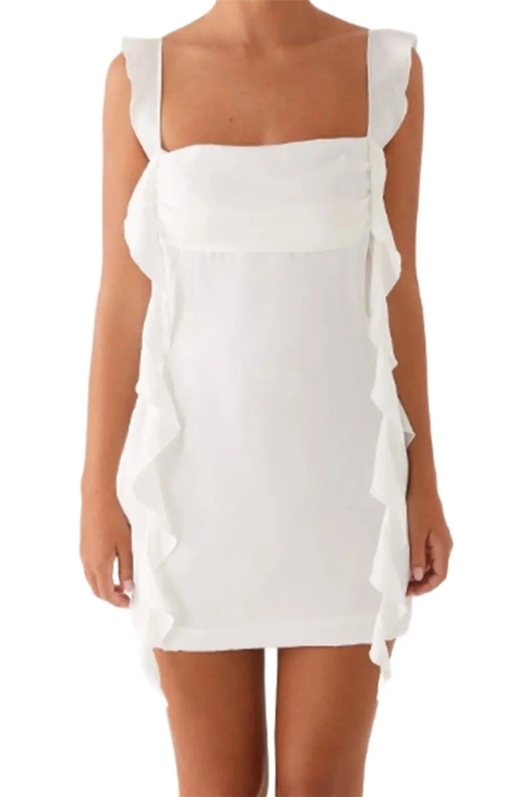 Straps Square Neck Backless Slim Fit Sleeveless Mini Dress