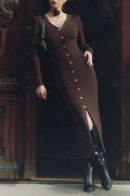 Elegant Long Sleeve Knitted Slim Midi Dress