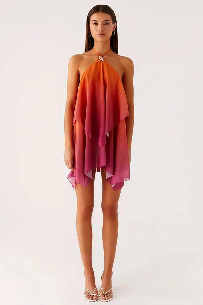 Backless Zipper Off-Shoulder Sleeveless Mini Dress