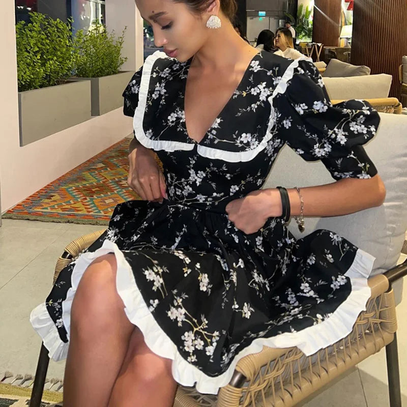 Floral Patchwork High Waist Mini Dress