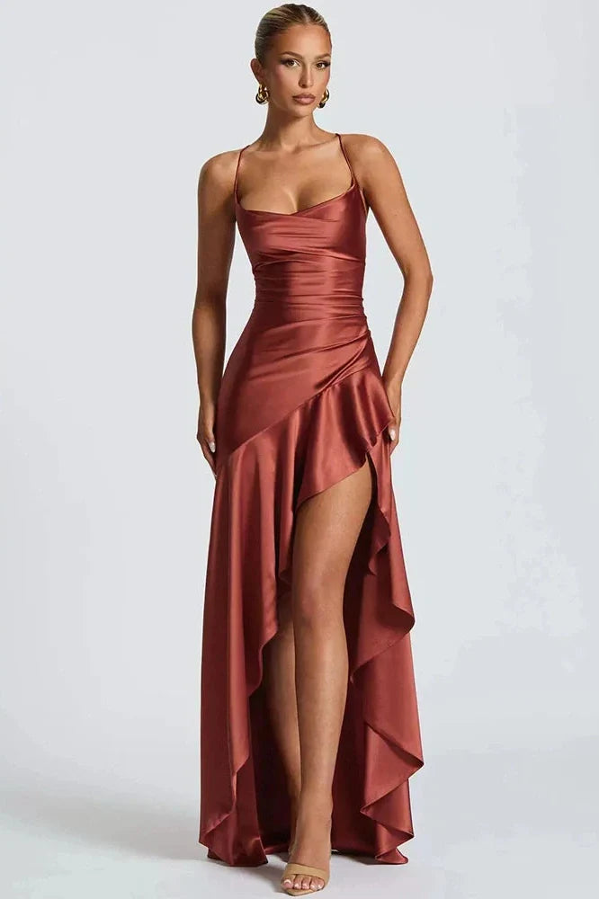 Spaghetti Strap Sleeveless Backless High Split Maxi Dress