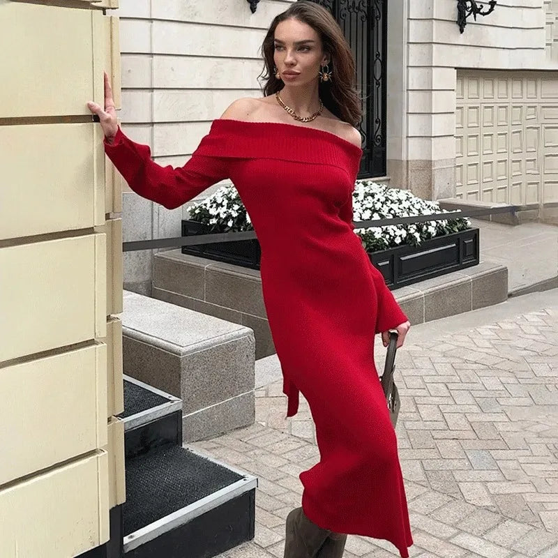 Elegant Off-Shoulder High Waist Maxi Dress