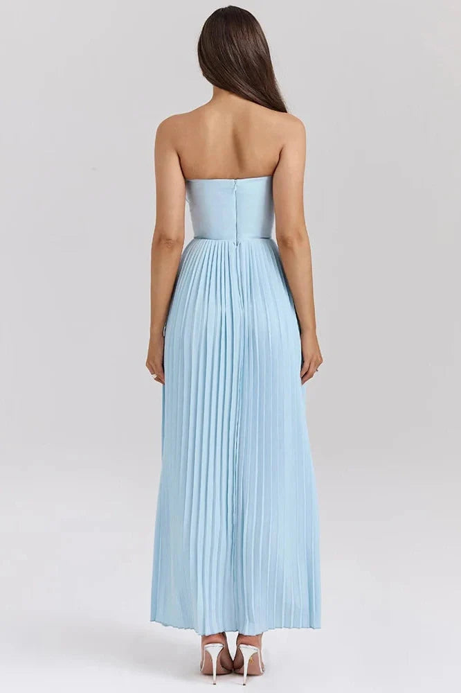 Off-shoulder Strapless Sleeveless Backless Pleated Maxi Dress