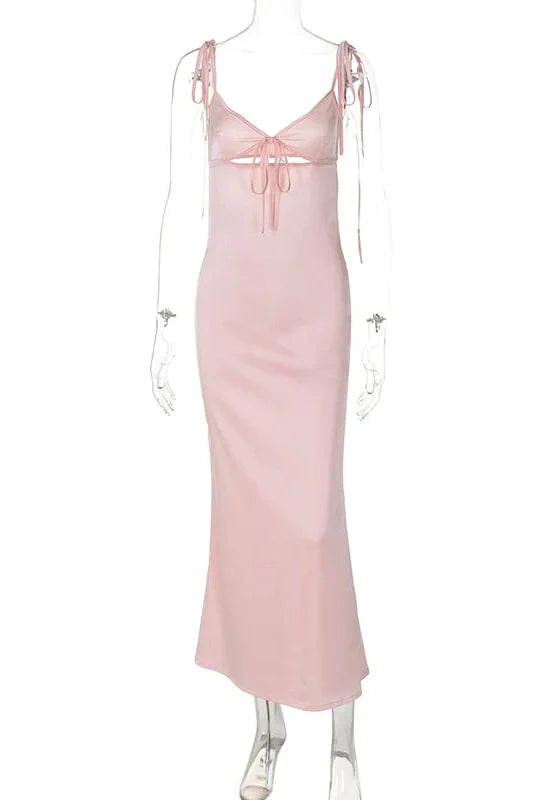 V Neck Lace-Up Spaghetti Strap Sleeveless Slim Maxi Dress