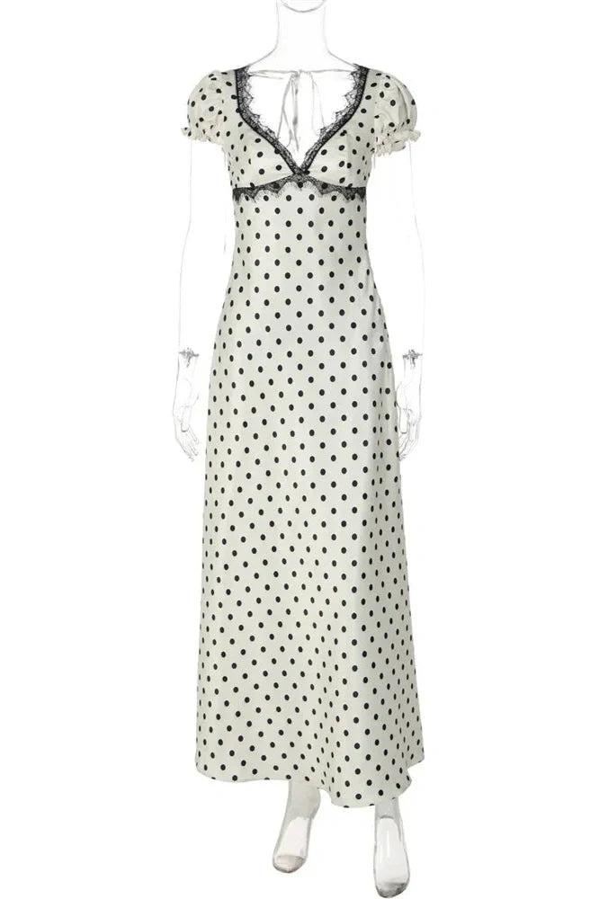 Lace Backless V-Neck Short Sleeve Maxi Dress