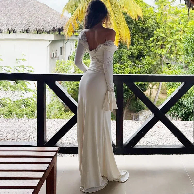 Elegant Hollow Out V-Neck Patchwork Maxi Dress