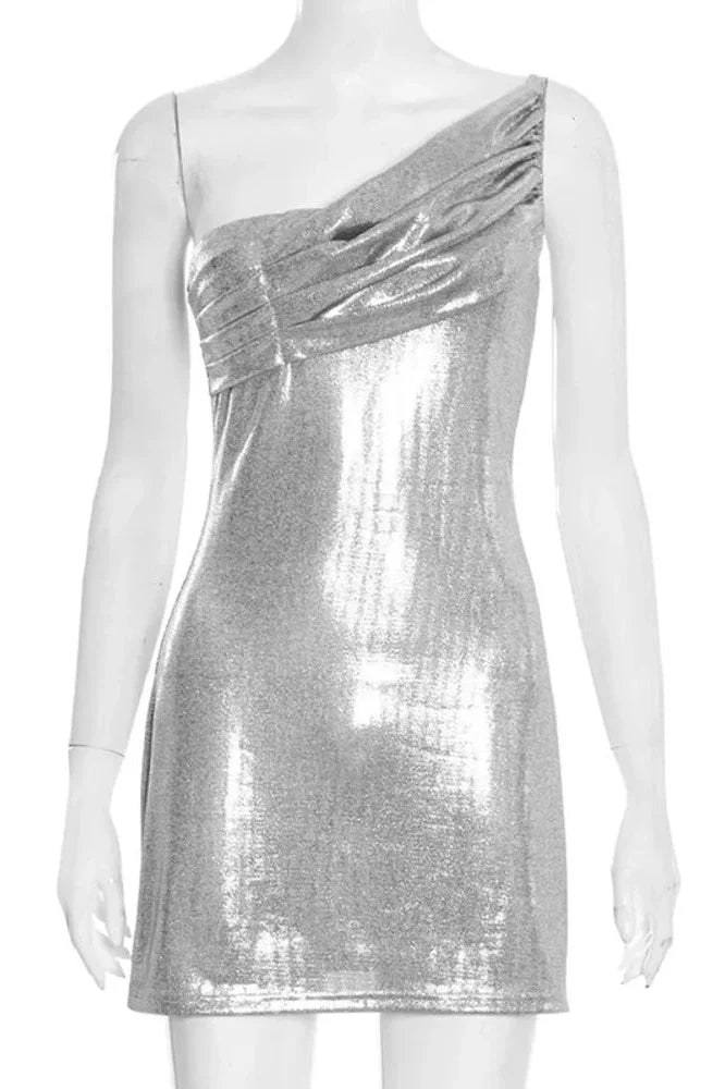 One Shoulder Sleeveless Backless Mini Dress