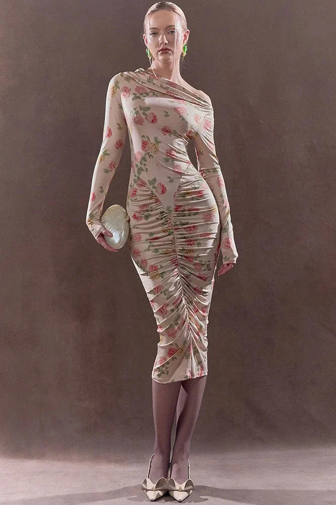 Elegant Long Sleeve Backless Bodycon Midi Dress