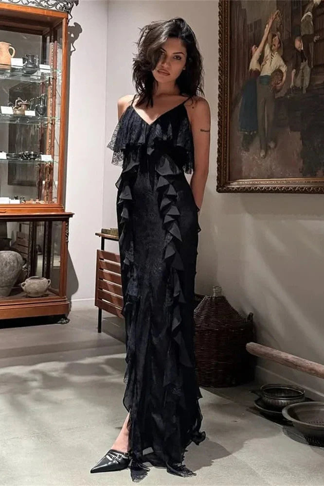 Spaghetti Straps Backless High Waist Maxi Dress