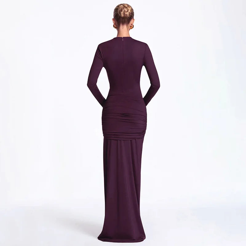 Hollow Out Slim Long Sleeves Maxi Dress