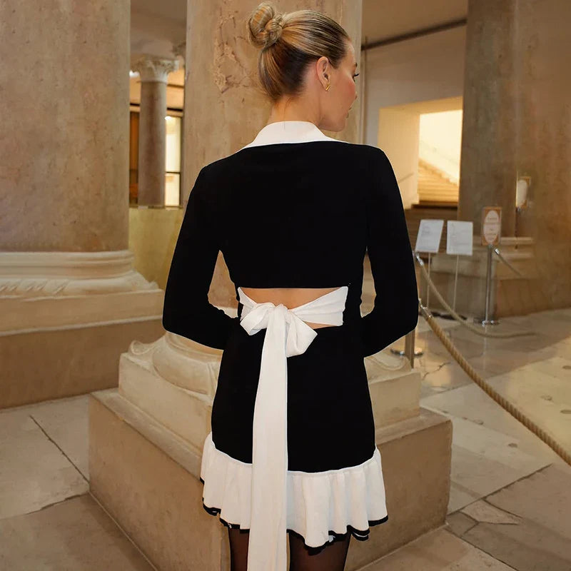 Elegant Backless Lace-Up Mini Dress