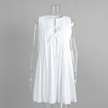 Pleated O Neck Sleeveless Lace Up Mini Dress