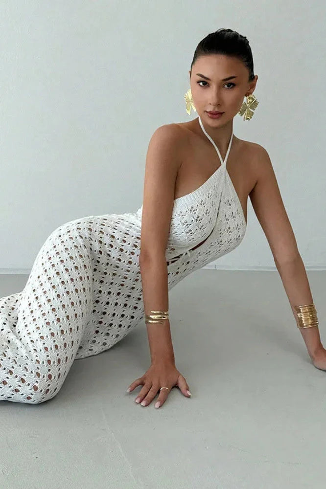 See-Through Lace-Up Backless Loose Maxi Dress