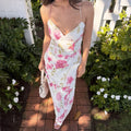 Printed Lace-Up Backless Patchwork Maxi Dress