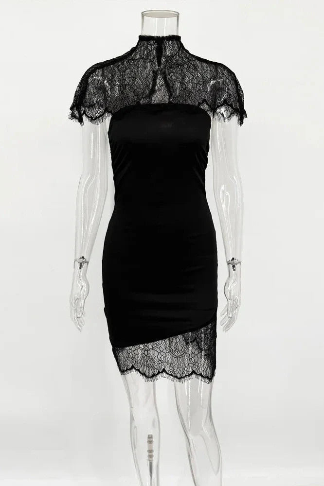 Hollow Out High Waist Slim Patchwork Mini Dress