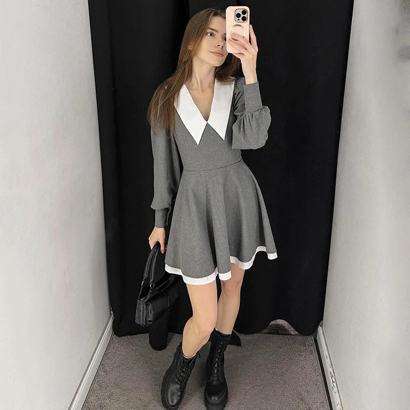 Lantern Sleeve High Waist A-Line Mini Dress