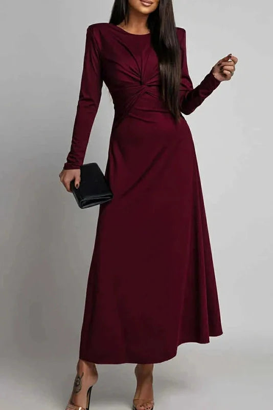 Elegant O-Neck Long Sleeve High Waist Slim Maxi Dress