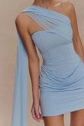 One Shoulder Backless Sleeveless Bodycon Mini Dress